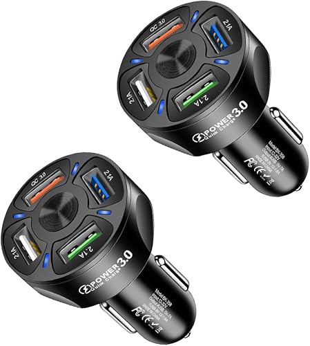 Miniatura 8 de Paquete de 2 adaptadores de cargador de automóvil, adaptador de cargador rápido USB QC 3.0 de 4 puertos, pantalla de luz LED de carga rápida de 32