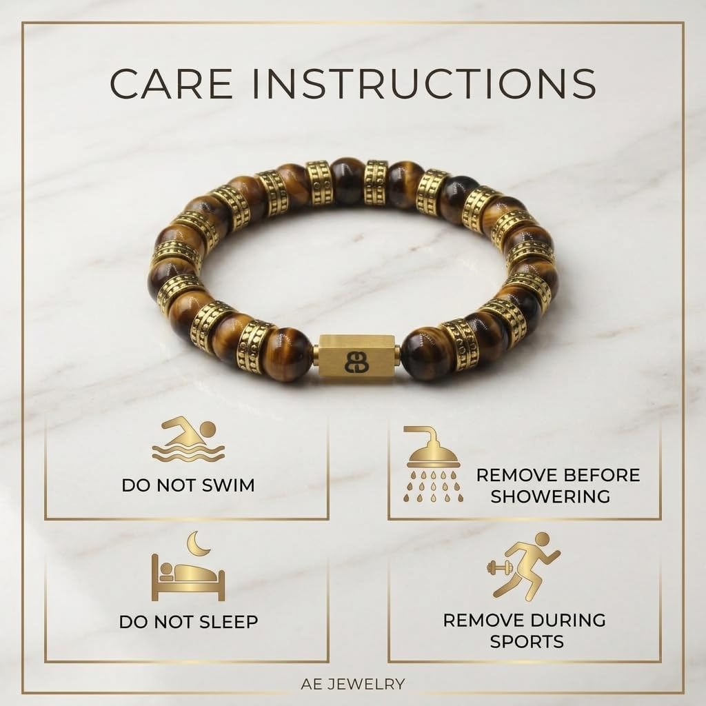 Kartini Studio Men's Tiger's Eye Bracelet with Gold Plated Beads, Man's Bead Jewelry, Gift for Man