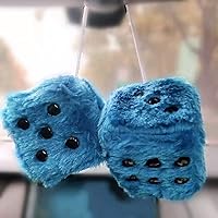 Vista 5 de Par de dados cuadrados retro de felpa mullidos de 3 pulgadas con puntos, adorno para espejo retrovisor automático, dijes colgantes para parejas, Azul