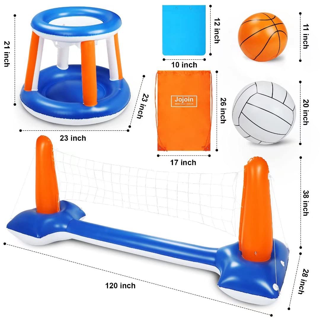 Set Volley e Pallacanestro Galleggiante, 115” per Piscina Gonfiabile Include Canestro e Rete Gioco Pallavolo Bambini Adulti (115” x 38” x 28”)