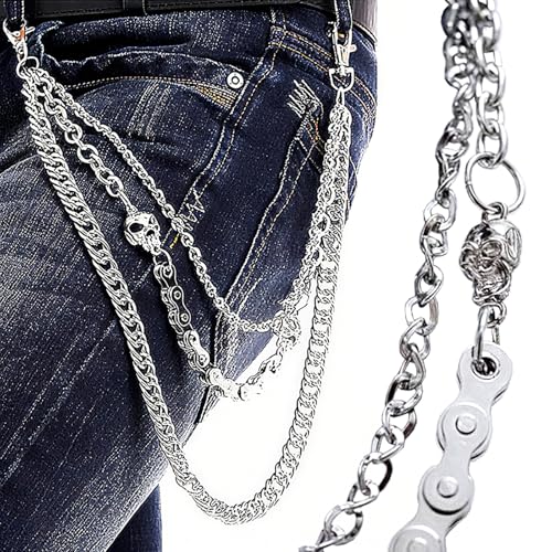 Pants Chain for Men Women,Biker Skull Chain Wallet,Long Cool EMO Punk Trousers Pocket Belt Key Chains for Hip Hop Rock Jean Gothic