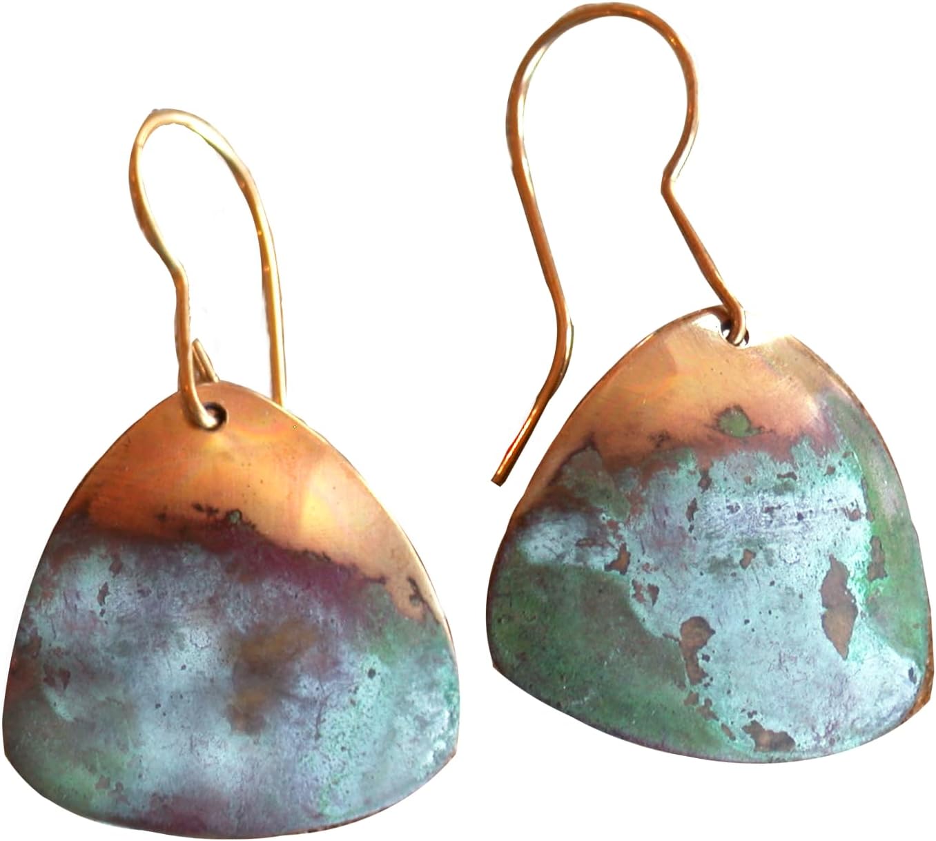 Verdigris Patina Solid Brass Soft Triangle Young Collectors Dangle Earrings