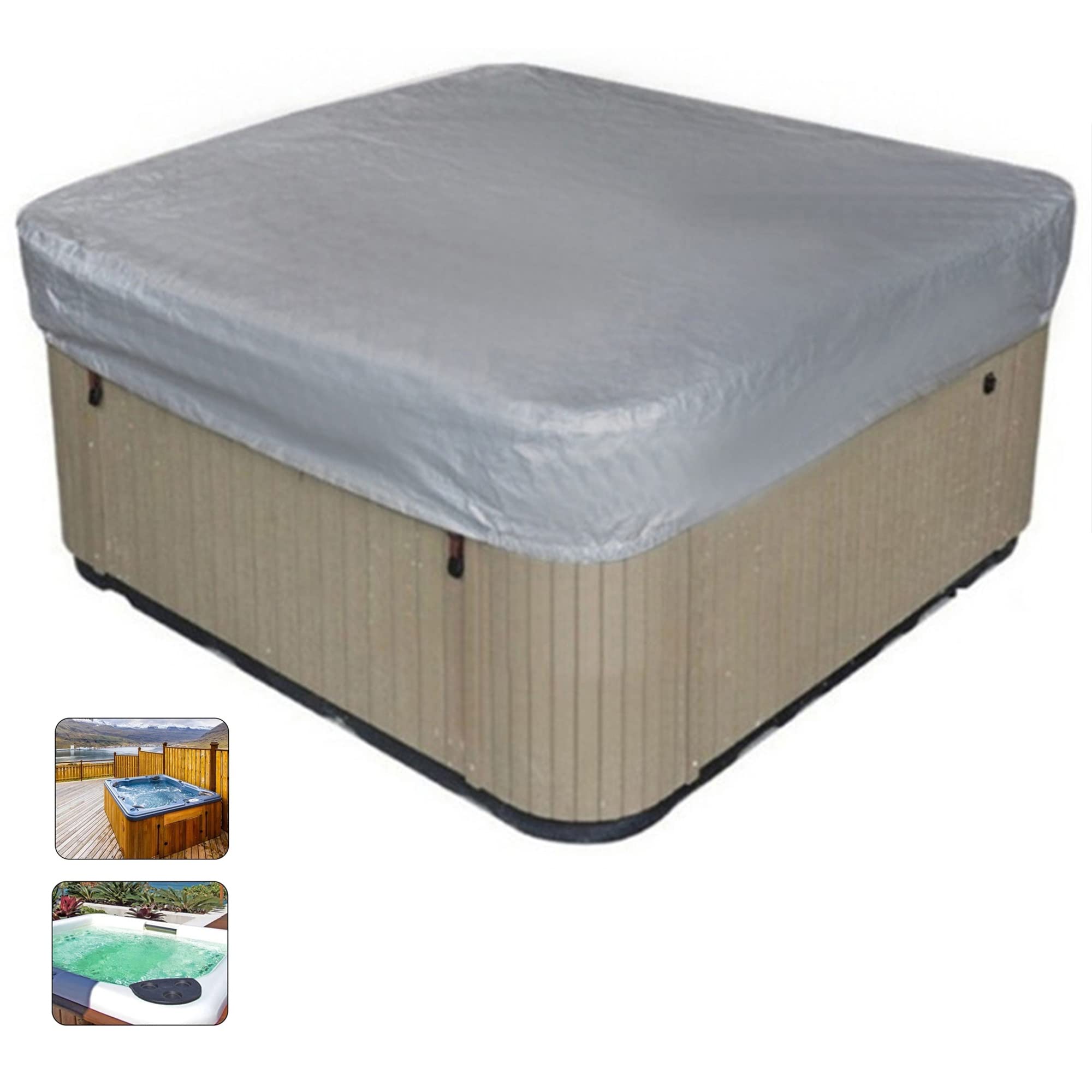 Square Hot Tub Cover, Outdoor SPA Covers, Waterproof UV Resistance Hot Tub Top Cover with Tightening Elastic Rope, Bathtub Replacement Cover, 210D Oxford Cloth ( Color : Gray , Size : 220*220*90cm )
