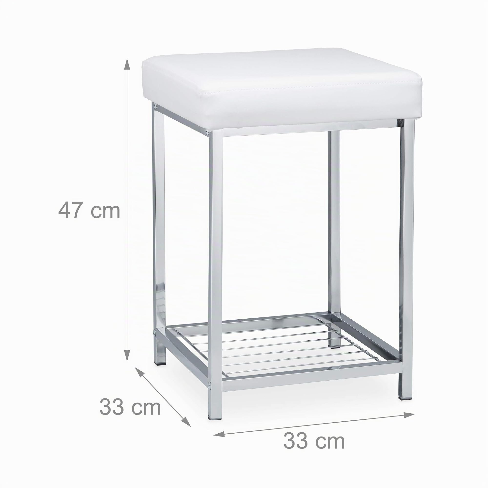 Relaxdays Sgabello, Seduta Quadrata Imbottita, con Ripiano, Pouf, Puffo, Poggiapiedi, Sedia Bar, HLP 47x33x33cm, bianco