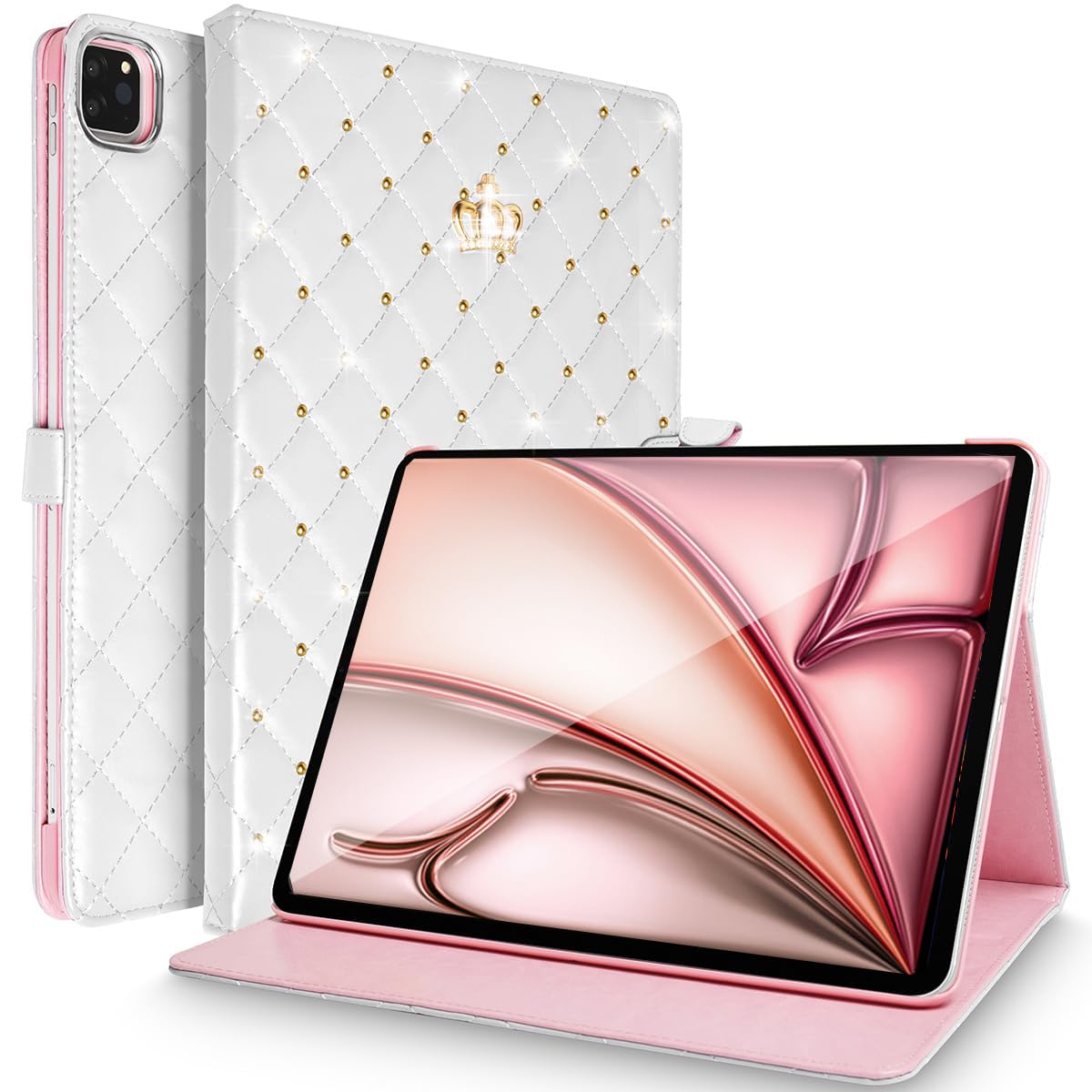 Changjia for iPad Air 11 Inch Case M3 (2025)/ M2 (2024), iPad Air 5th/4th Generation (2022/2020) 10.9 Inch,Girly Cute Crown Diamond Elegant PU Leather