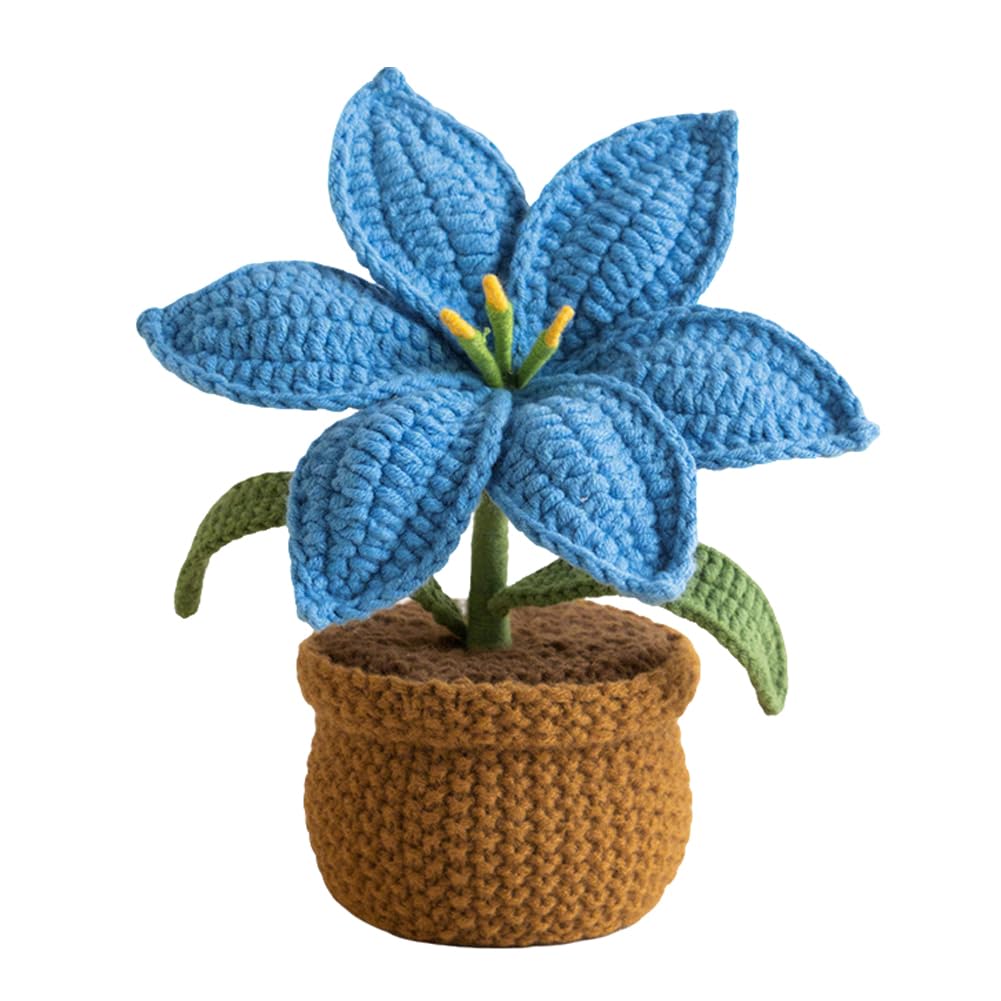 Introti Artificial Knitted Flower Pots Lilies Tabletop Ornament Housewarmings Present Birthday Gift