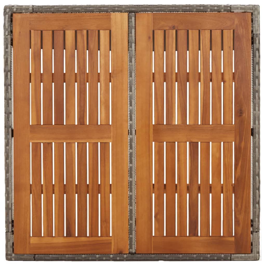 Mesa de jardín con tablero de madera gris, 90 x 90 x 75 cm, de ratán de polietileno resistente a la intemperie y acero pulverizado, altura regulable, ahorra espacio, ideal para terraza, balcón