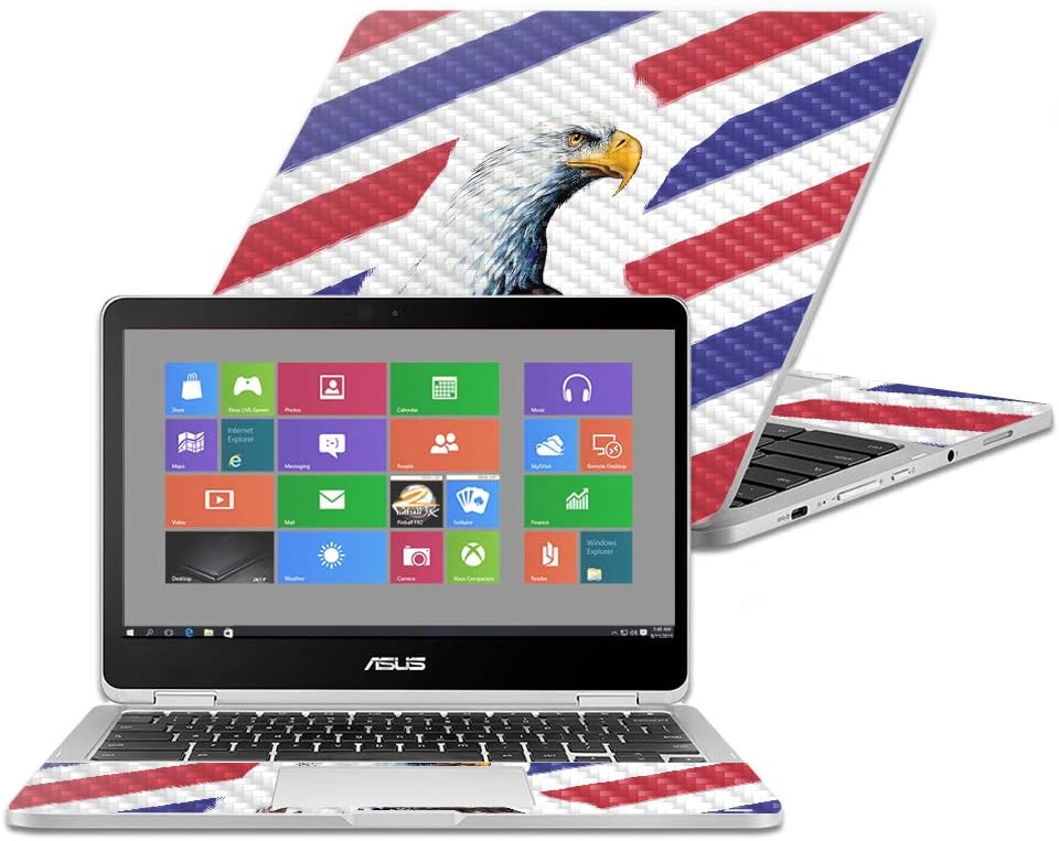 MightySkins Carbon Fiber Skin for Asus Chromebook Flip C302CA 12.5" (2016) - Thin White Line | Protective, Durable Textured Carbon Fiber Finish | Easy to Apply, Remove | Made in The USA