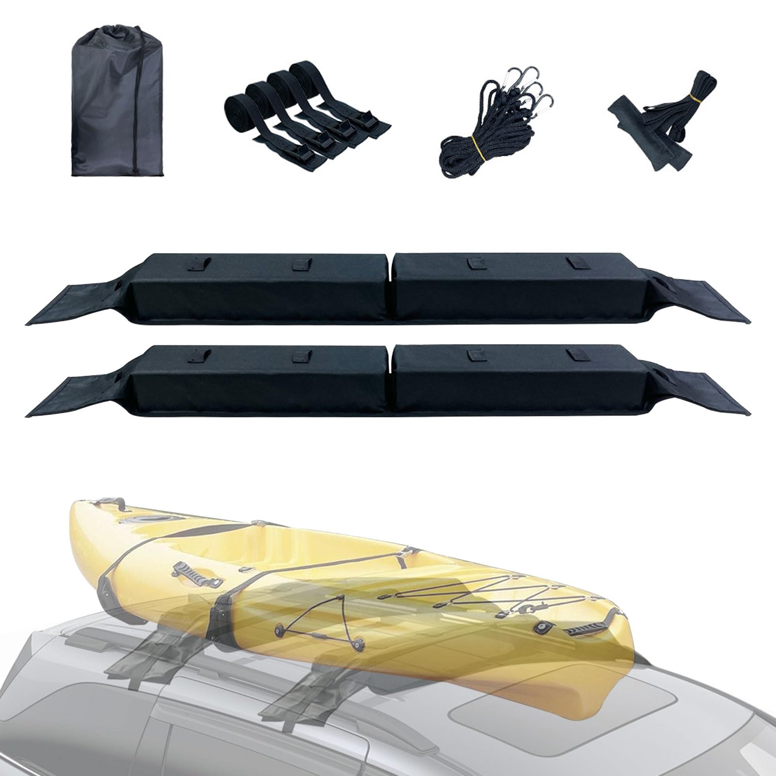 Portaequipajes de techo blandos, portaequipajes universales para coche de tela Oxford 600D y espuma EVA – Portaequipajes de techo para kayak SUP y barras de techo y puntales para tabla de surf, canoa