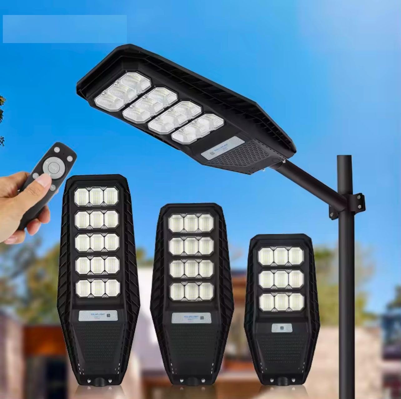 2 Lampioni Solari Da 200W, 144 LED, Luce Bianca Fredda 6500K – Con Sensore Movimento, Telecomando E Staffe Di Montaggio Faro Solare 144 LED 6500K