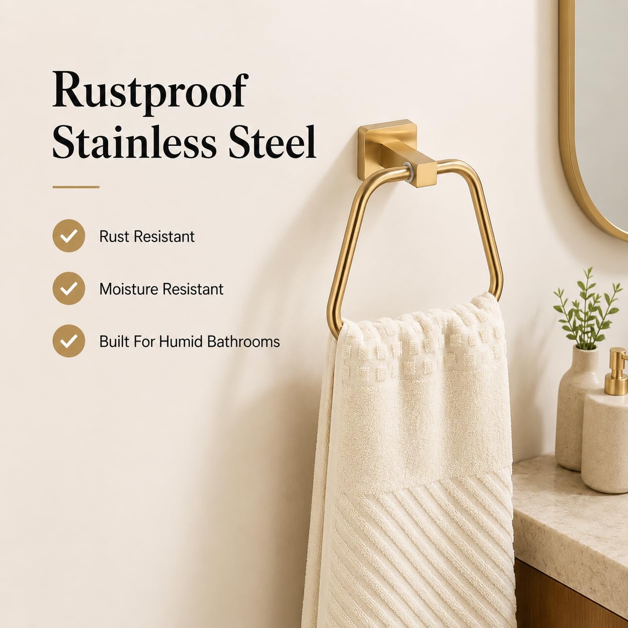 Handtuchring aus gebürstetem Gold, für Badezimmer, Küche, Badetuchhalter, Wandhalterung, robuster Edelstahl