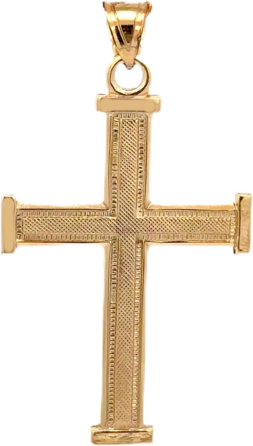 Cross+Crown Premium 14K Yellow Gold Cross Pendant with Textured Square-Edge Design, Durable Double-Bonded 14K Cross for Necklace, Women & Mens Gold Cross Pendant for Chain, Handcrafted Religious Jewelry in the USA
