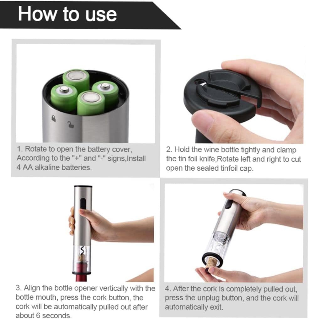 Electric Wine Bottle Openers Set, Automatic Corkscrew Opener Battery Powered Motorized Cordless Puller Combo, Electric Wine Bottle Corkscrew Opener with Foil Cutter (Silver, 2PCS, with Light)