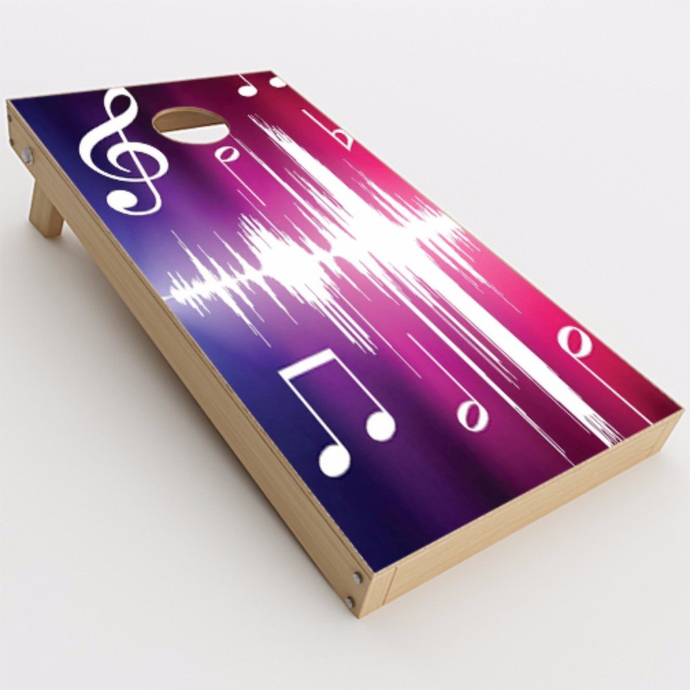 Skin Decal Vinyl Wrap for Cornhole Game Board Bag Toss (2xpcs.) / Music Notes Glowing