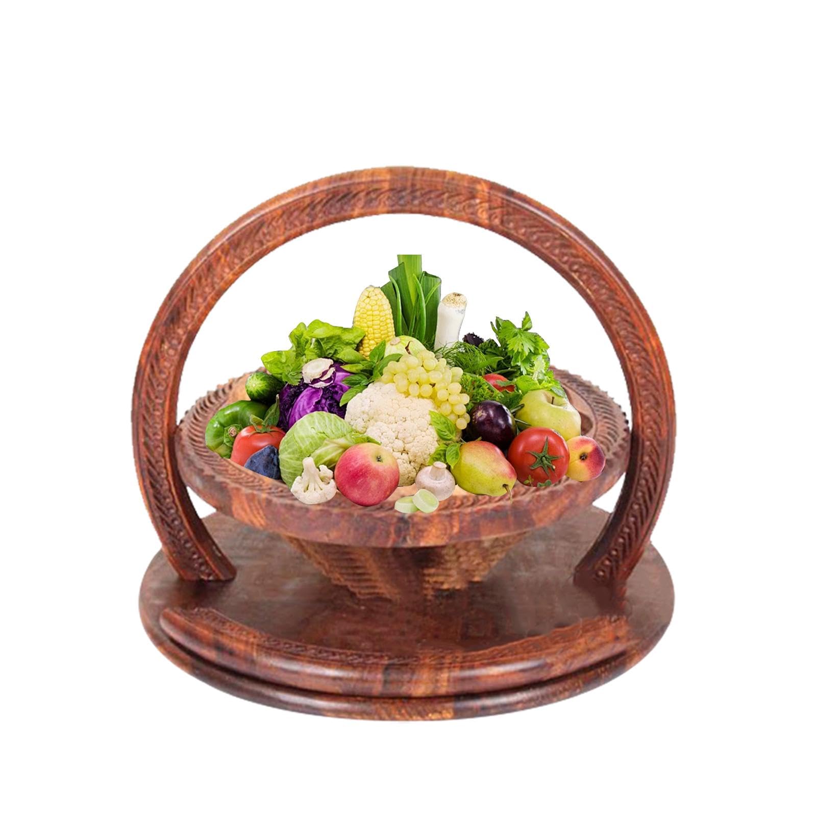 Paniers pliants pour noix de, panier pliable pour fruits secs | Panier à fruits pliable à 4 compartiments pour table de cuisine - à partir de fruits sculptés en bois faits à la main pour
