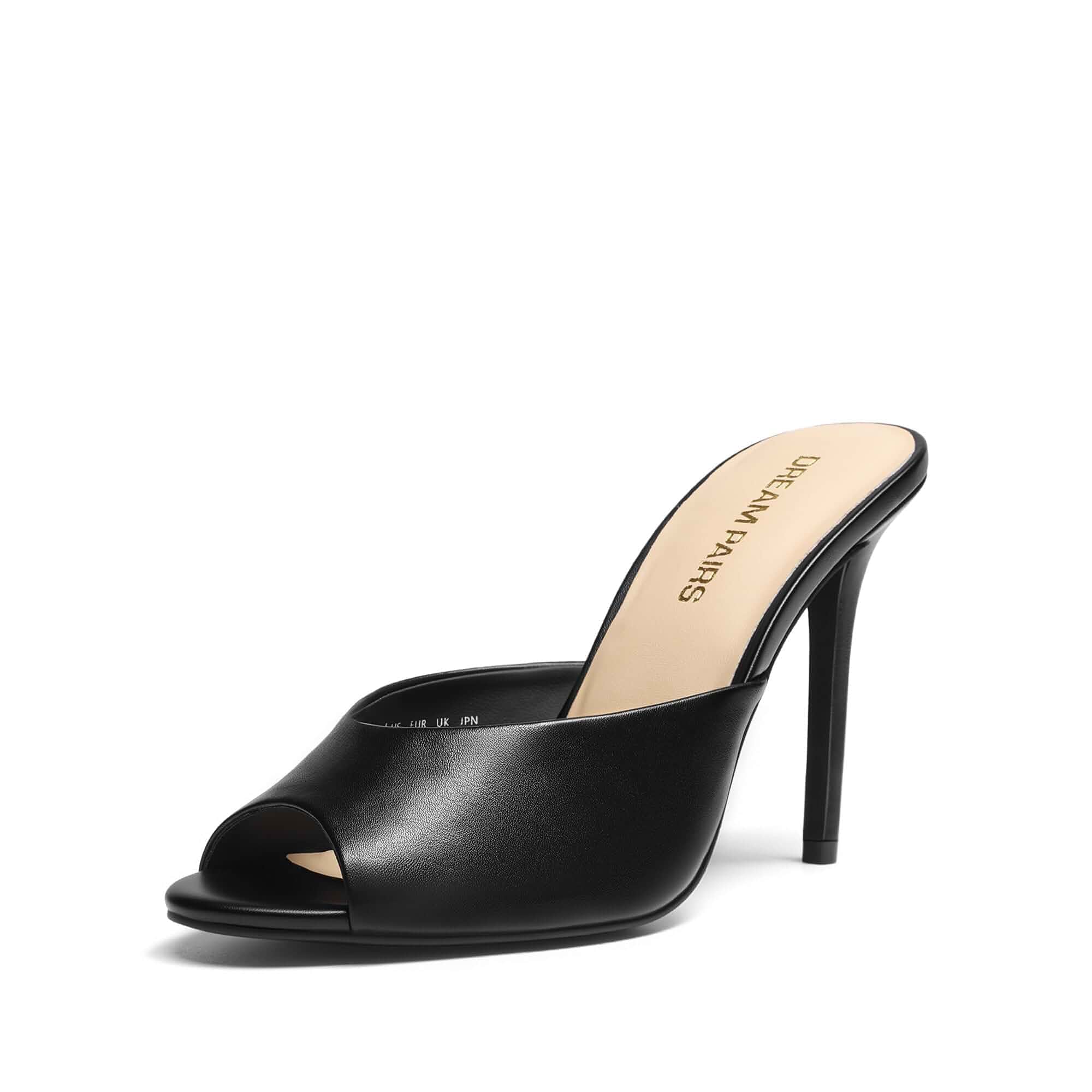 DREAM PAIRS Women's Peep Toe Mule Heel Sandal chic sexy 3.94 inch high heels,stiletto open round peep toe mules, slip on dress shoes, for party dressy prom wedding