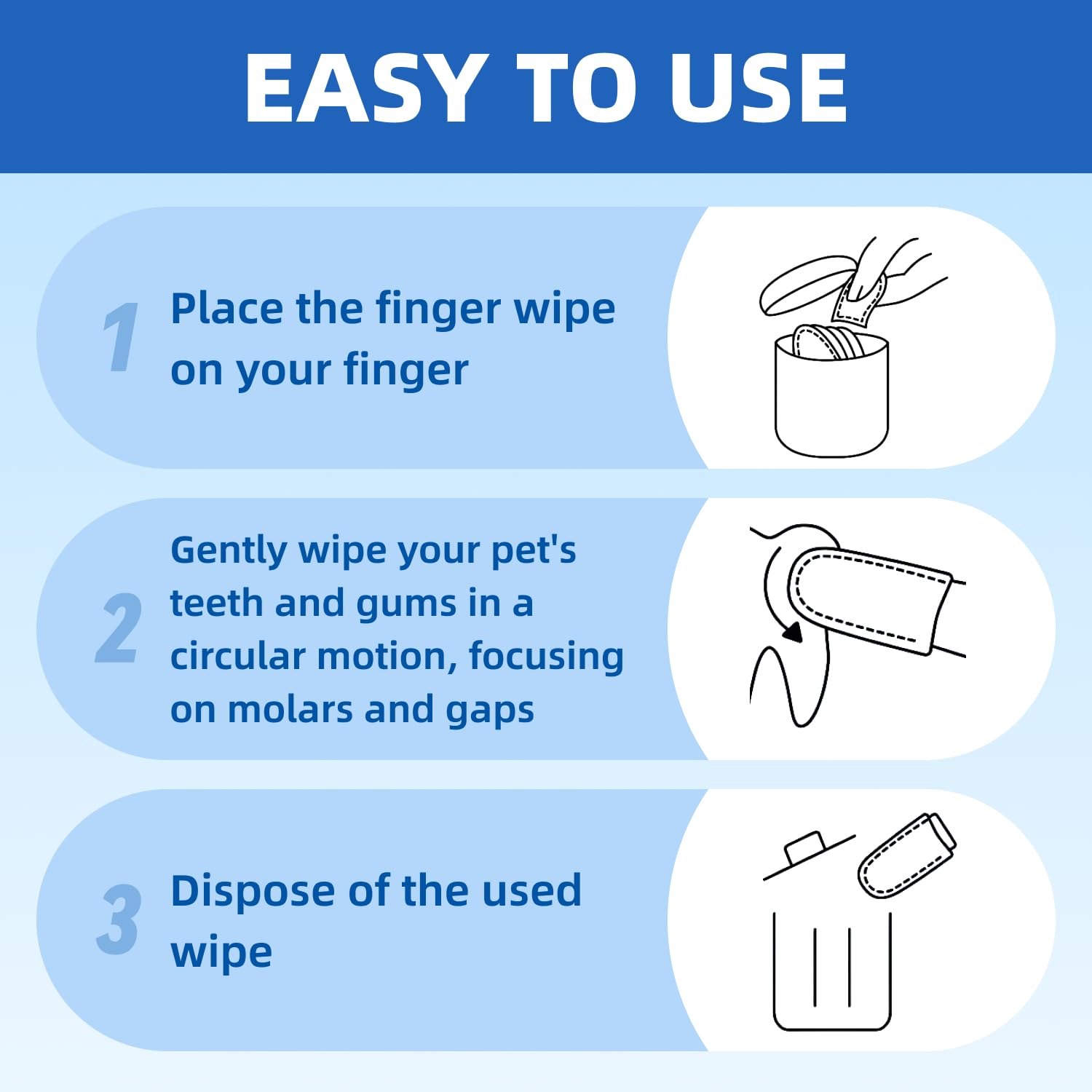 Dog Dental Wipes for Teeth Cleaning 50 Count, Unscented Pet Finger Toothbrush Alternative for Cats and Puppies, No-Rinse Breath Freshener with Coconut Oil - image 5