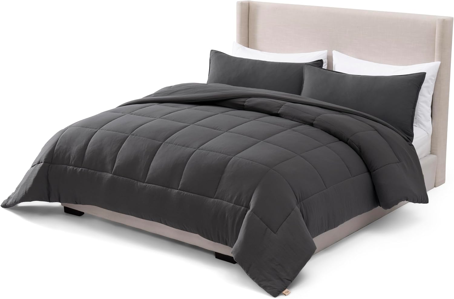 UGG King Size Comforter Set with 2 Pillow Shams Lightweight Down Alternative Comforter King Size Blanket Reversible Cozy Warm All Season Washable Hypoallergenic Bedding Set, Charcoal Grey (Leonora) Grey King