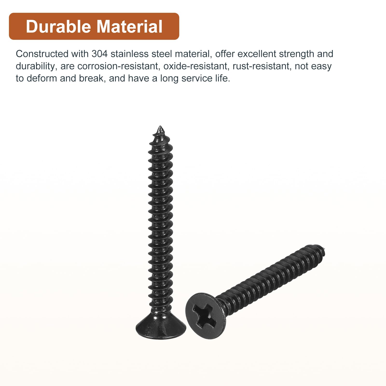 DTGN 100Pcs #6x1-1/4" Flat Head Wood Screws, 304 Stainless Steel Phillips Self Tapping Screws - Good for Woodworking Furniture - Black - Image 3