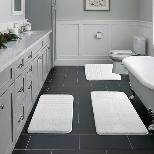 Miniatura 21 de Juego de 3 alfombras de baño suaves y absorbentes, peludas, suaves, antideslizantes, para ducha, bañera, lavable a máquina