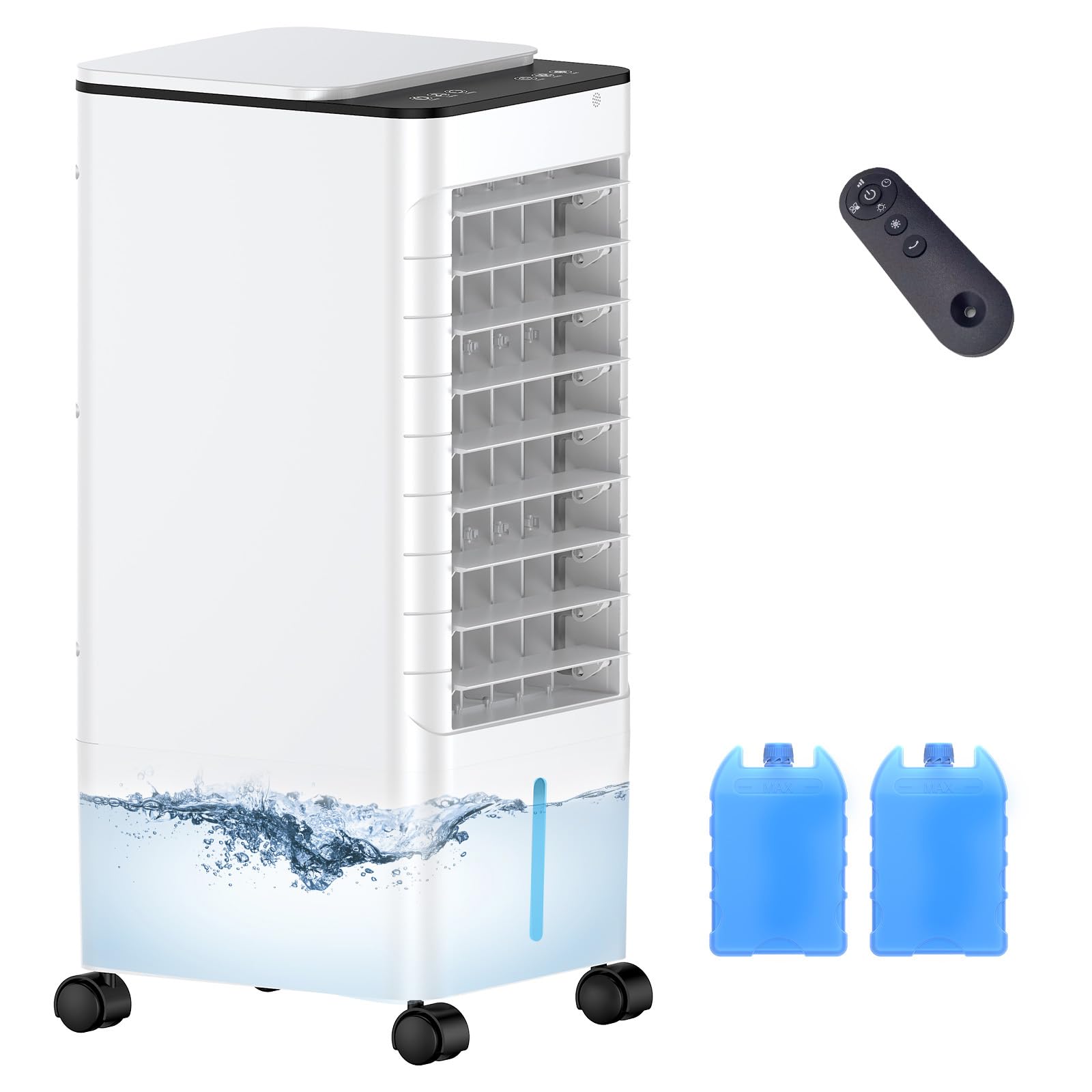 BIESQYA - Portable air conditioner, ductless AC unit, windowless evaporative oscillating fan, removable water tank, 3 ice boxes