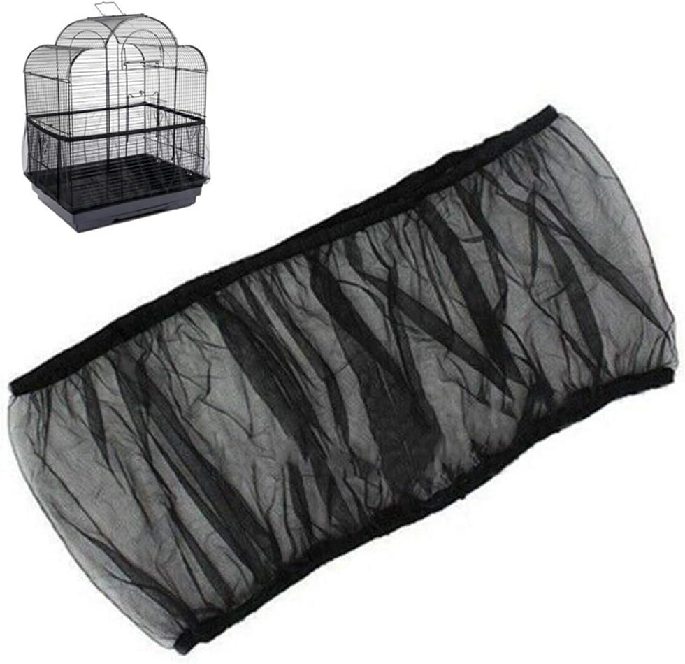 Universal Bird Cage Seed Catcher,Seed Catcher Guard Net Cover,Parrot Nylon Mesh Net Cover,Soft Airy Cage Net Stretchy Skirt for Round Square Cage Father'Day Gift(Circumference 40 inch to 63 inch，Black