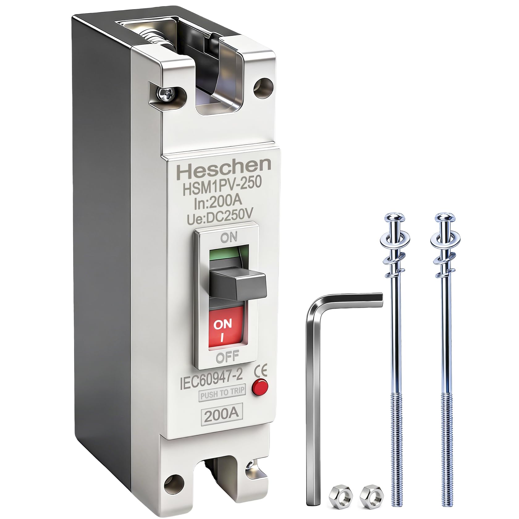 Heschen MCCB Disyuntor de circuito de, 1 polo, DC250 V, para sistema solar fotovoltaico fotovoltaico, sistema de red (200A HSM1PV-250)