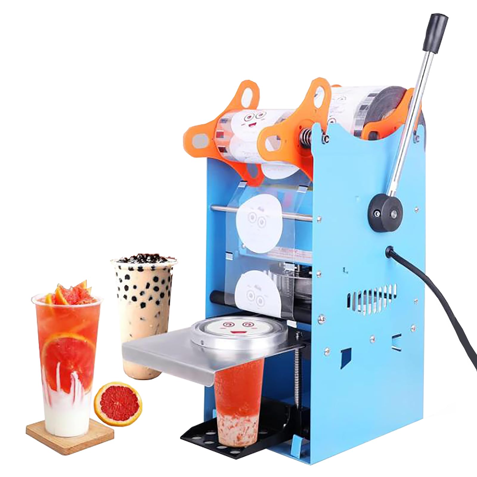 Macchina sigillatrice manuale per tazze alte 17 cm, diametro di sigillatura 9-9,5 cm, 300 tazze/h, doppio posizionamento dellago, temperatura regolabile.