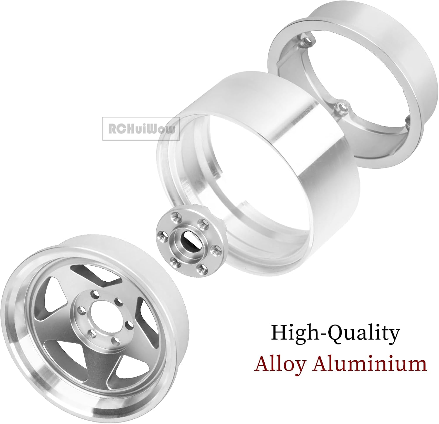 RC Alloy 1.9" Beadlock Wheels and Tires for 1/10 RC Crawler TRX4 SCX10 SCX10 III 90046 D90,1.9 RC Wheels and Tires 1.9 Beadlock Tires RC Rims,4 Packs,Silver