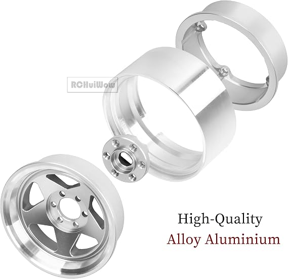 RC Alloy 1.9 Beadlock Wheels and Tires for 1/10 RC Crawler TRX4 SCX10 SCX10 III 90046 D90,1.9 RC Wheels and Tires 1.9 Beadlock Tires RC Rims,4 Packs,Silver