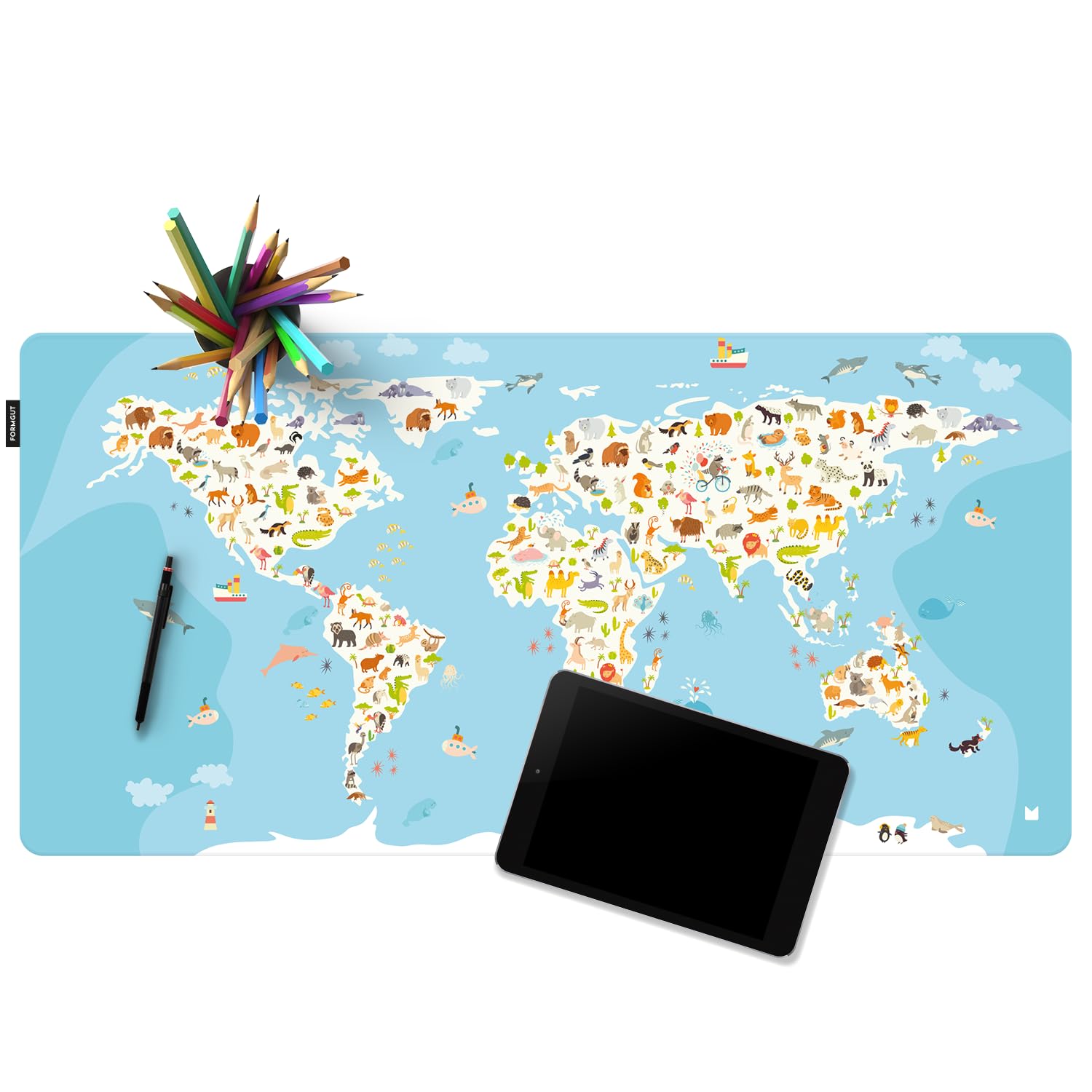FORMGUT Tapis De Bureau XXL 80x40 Cm Avec Motif Waves - Sous-Main Feutre Pour Ordinateur Et Jeu