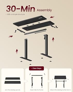 VASAGLE Electric Standing Desk, Height Adjustable Desk, Sedentary Reminder, 4 Memory Heights, for Home Office, 100 x 60 cm, Black LSD310BZ01
