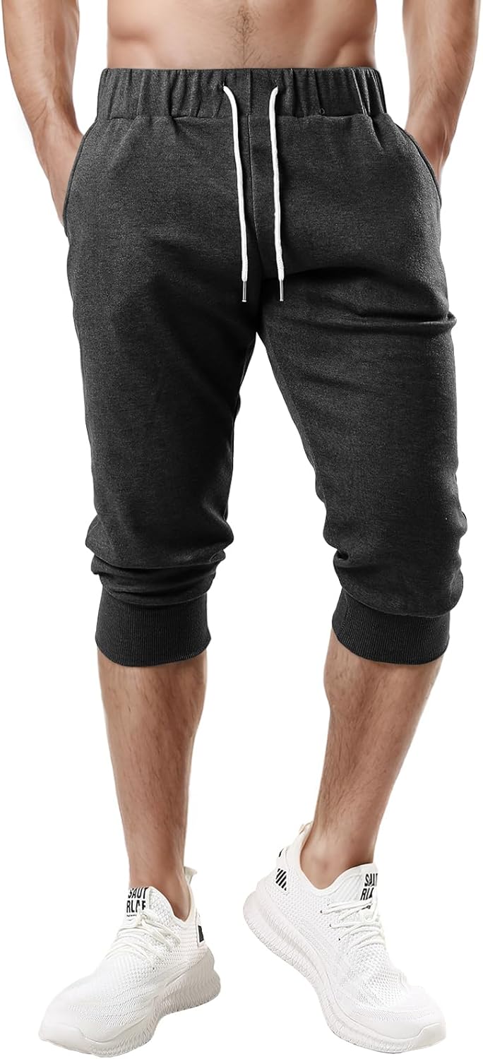 Ohoo Men's 3/4 Capri Joggers Pants Slim Fit Lightweight Yoga Running Workout Active Pants Casual Wear