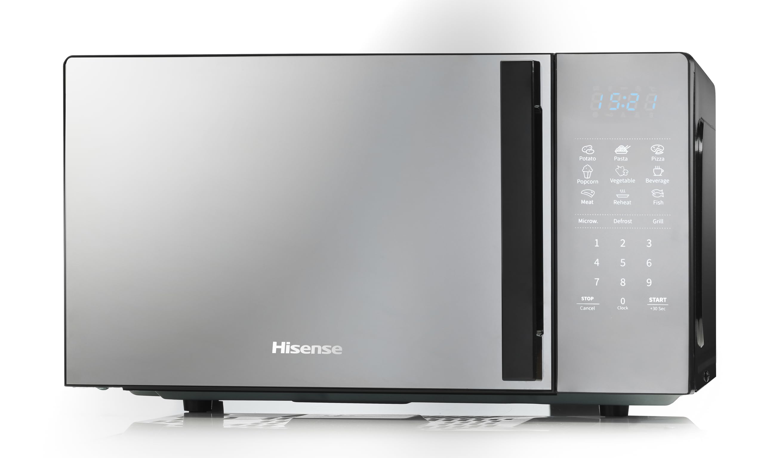 Hisense H20MOMBS4HG, Micro-ondes 20L, Ouverture de Porte à Gauche, Écran LED avec Boutons, 9 Fonctions, 700W, Grill Tubulaire, Couleur Miroir