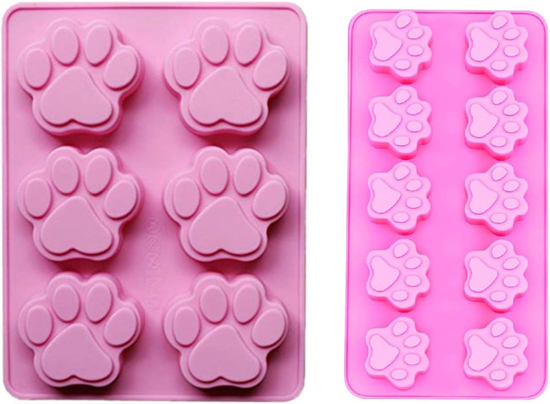 2 PACK Combo Mini & large Silicone DOG Pet Animal Paw Print Ice Cube Chocolate Soap Candle Tray Mold Party maker