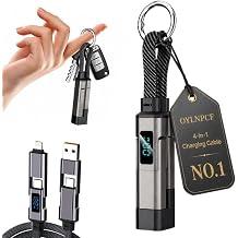 4-in-1 Digital Display Keychain Charging Cable, Short USB C to A Multi Connector Cord, Compact Fast Charge Key Ring for Phones, Tablets, Laptops, Travel EDC Accessories Daily CarryBlack