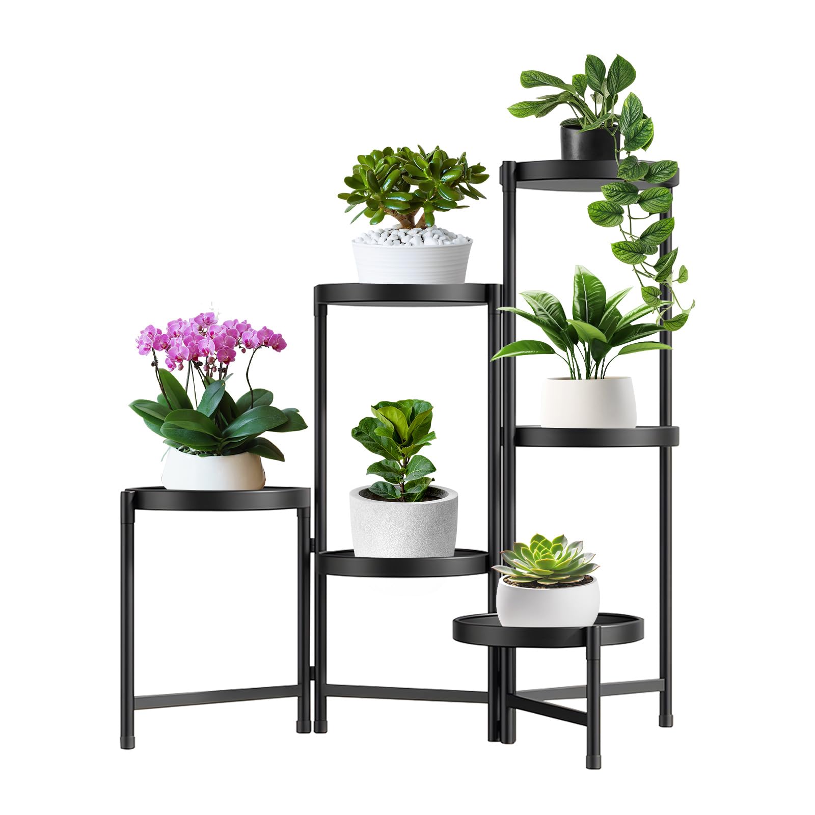 lalago Estanteria para Plantas, 6 Niveles Ø25cm Soporte Macetas Interior, Redonda Jardinera en negro, Soporte para Plantas para Interiores y Exteriores, Maceteros Decorativos para Esquina,Balcón