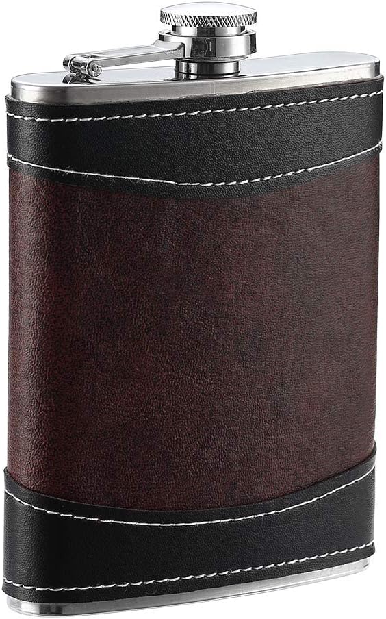 Flasks, 8 Oz Hip Flask for Liquor Outdoor, Stainless Steel Leak Proof Flasks for Alcohol Men, Father Gifts for Camping Hiking (Leather Wrap)