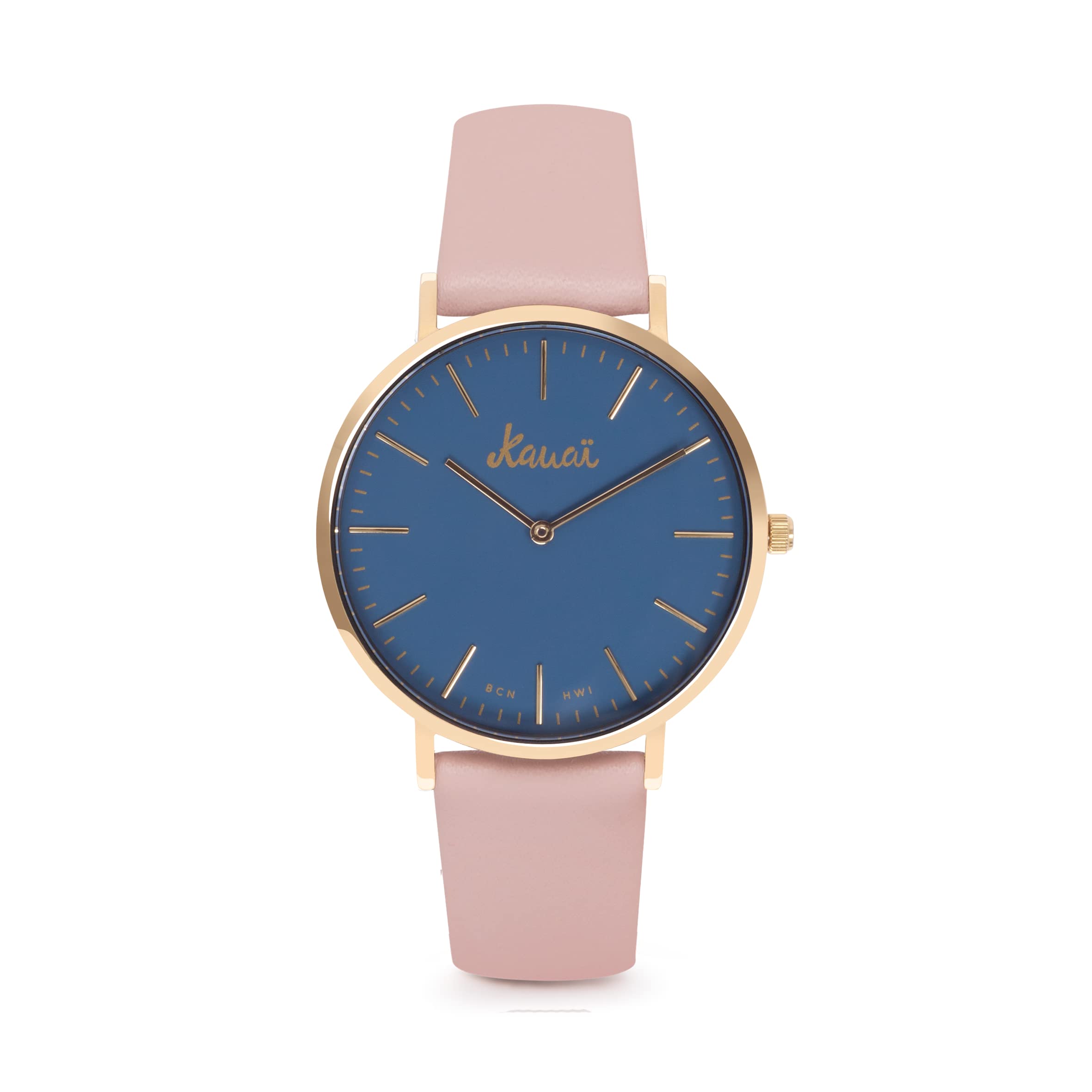 Reloj esfera azul con correa rosa claro de moda para mujer de 38mm 4