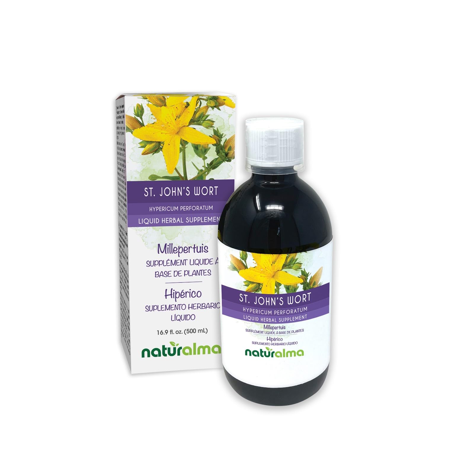 Naturalma St. John's Wort (Hypericum perforatum) herb with Flowers Alcohol-Free Tincture - 16.9 fl oz Liquid Extract in Drops - Herbal Supplement - Vegan 16.9 Fl Oz (Pack of 1)