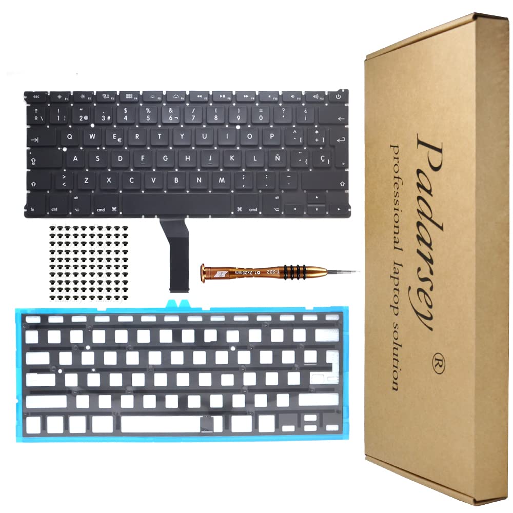 Teclado retroiluminado español español con 80 tornillos PCE compatible para MacBook Air 13 A1369 A1466 Series 2011 2012 2013 2014 2015 con destornillador