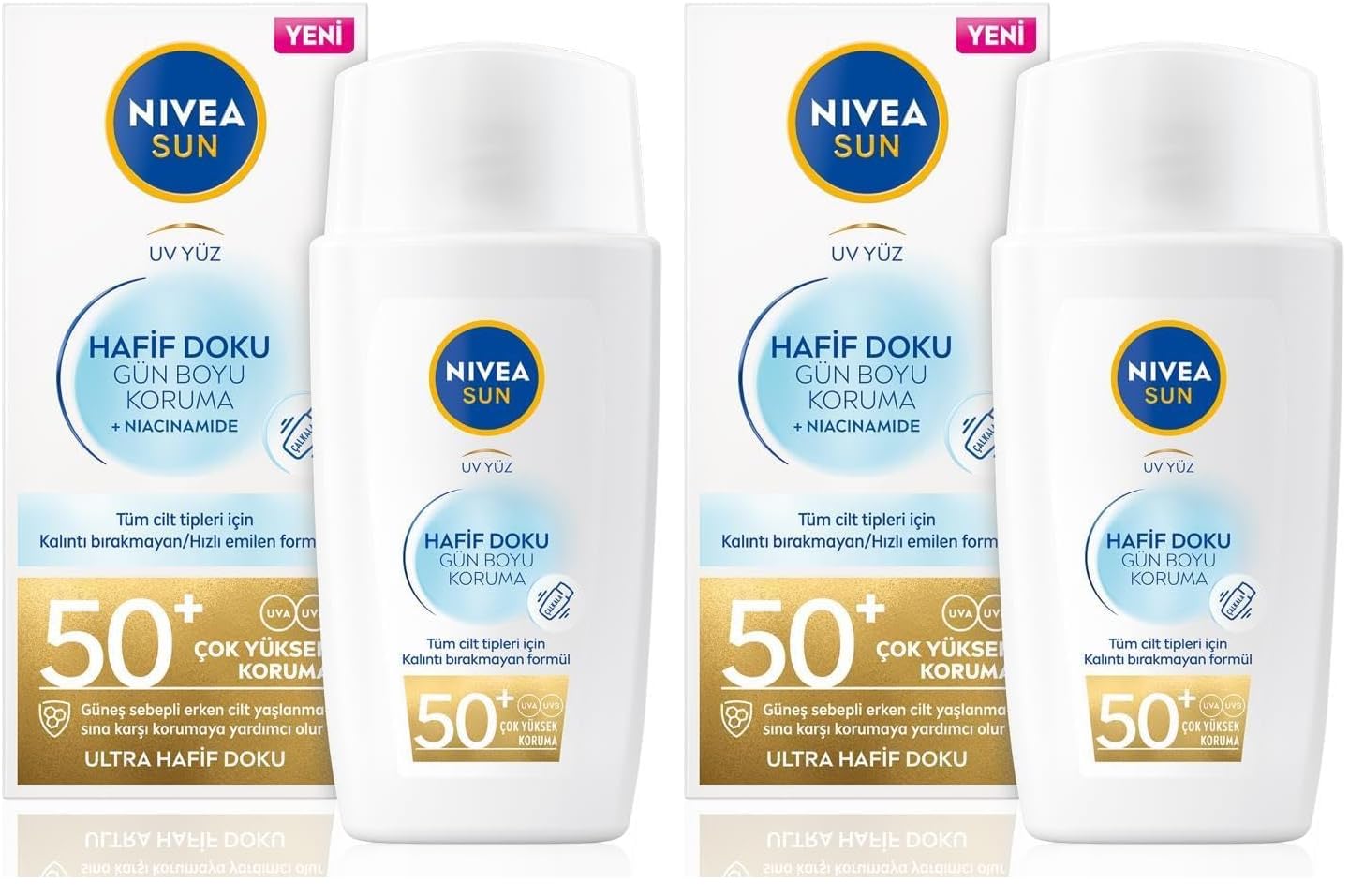 NIVEA Sun Hafif Dokulu Güneş Koruyucu Yüz Kremi 40ml, SPF50 (2 paketi)