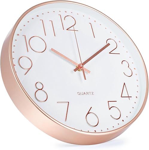 Miniatura 2 de Reloj de pared de 12 pulgadas sin tictac, silencioso, moderno, estilo simple, redondo, decoración redonda, oro rosa, esfera estereoscópica, relojes