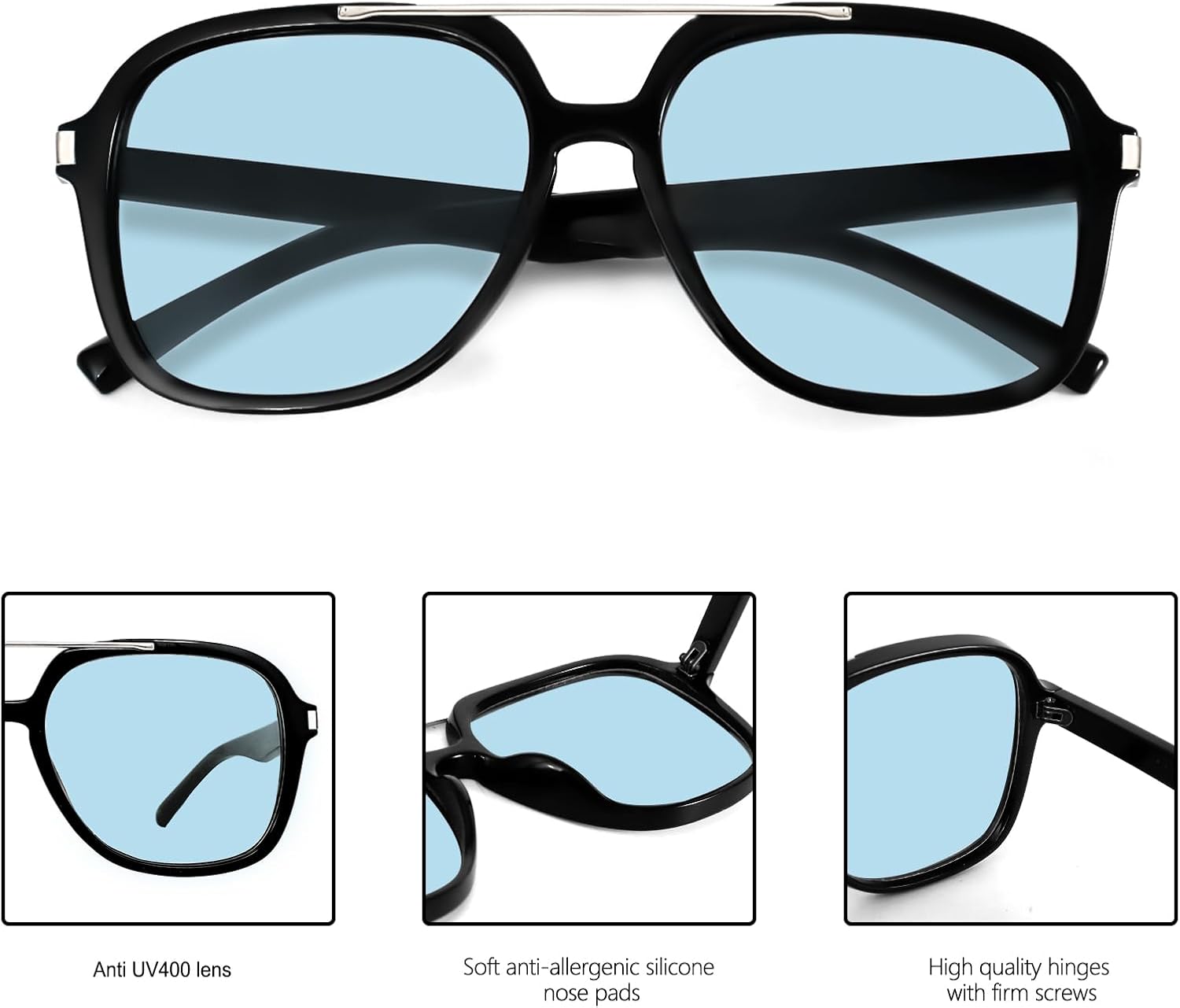 GUVIVI Aviator Sunglasses for Women Men Retro Square 70s Sun Glasses image 4
