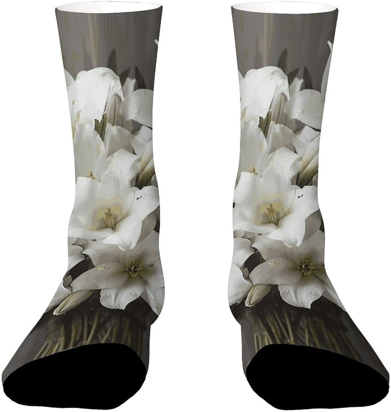 Breathable Sports Socks, Moisture Wicking, Lightweight Crew Socks | White Lily Bouquet Athletic Calf Socks for Women Men, Casual, Anti-Slip, Multifunctional Work Socks