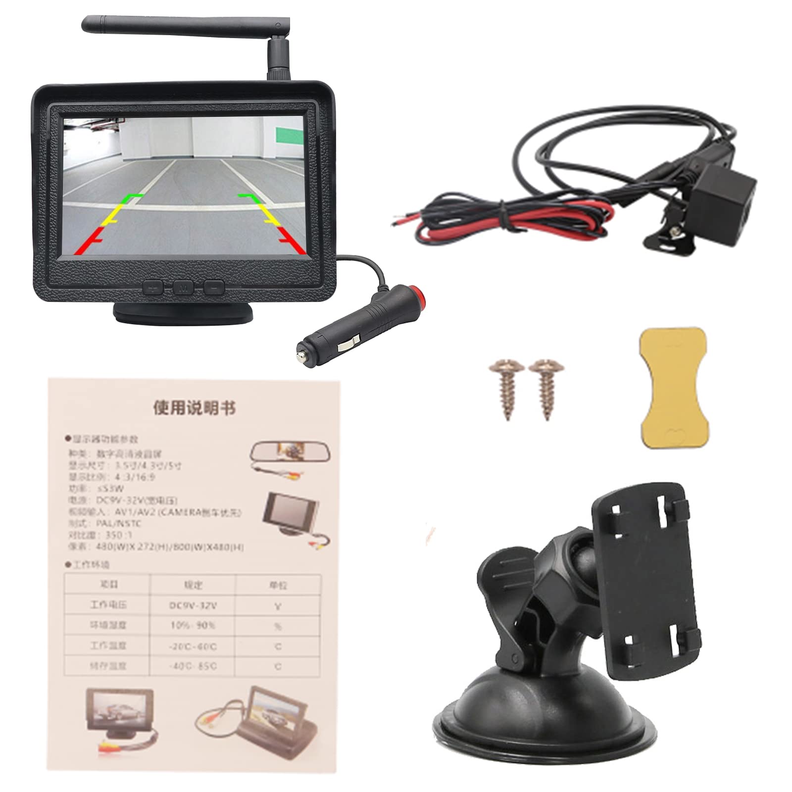 OBEST Kit Cámara Trasera Inalámbrica WiFi con Monitor 4,3 Pulgadas | Camara Marcha Atrás IP67 Resistente al Agua + TFT Monitor Set