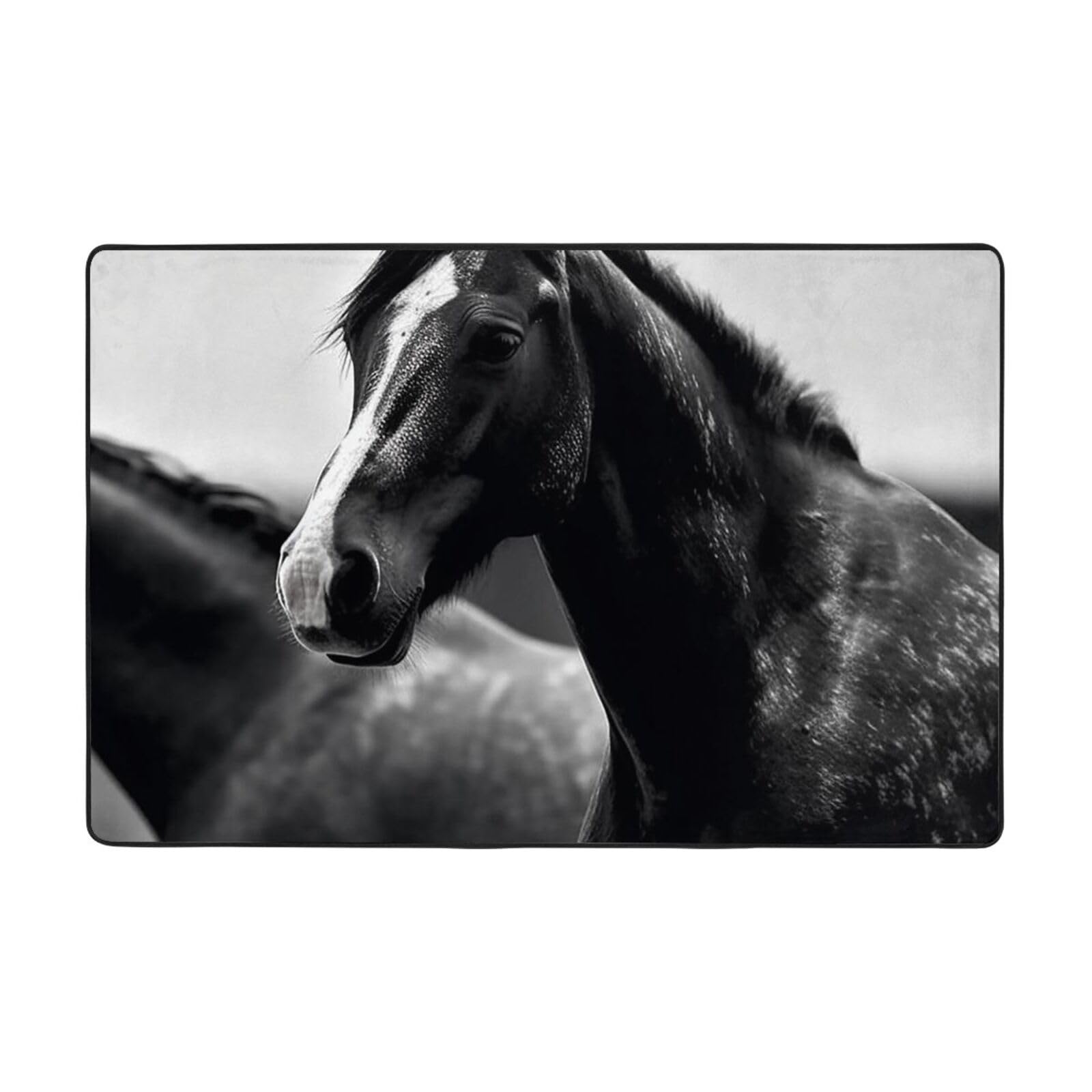 Tapis lavable en peluche courte ultra douce et antidérapante 183x122 cm motif chevaux modernes