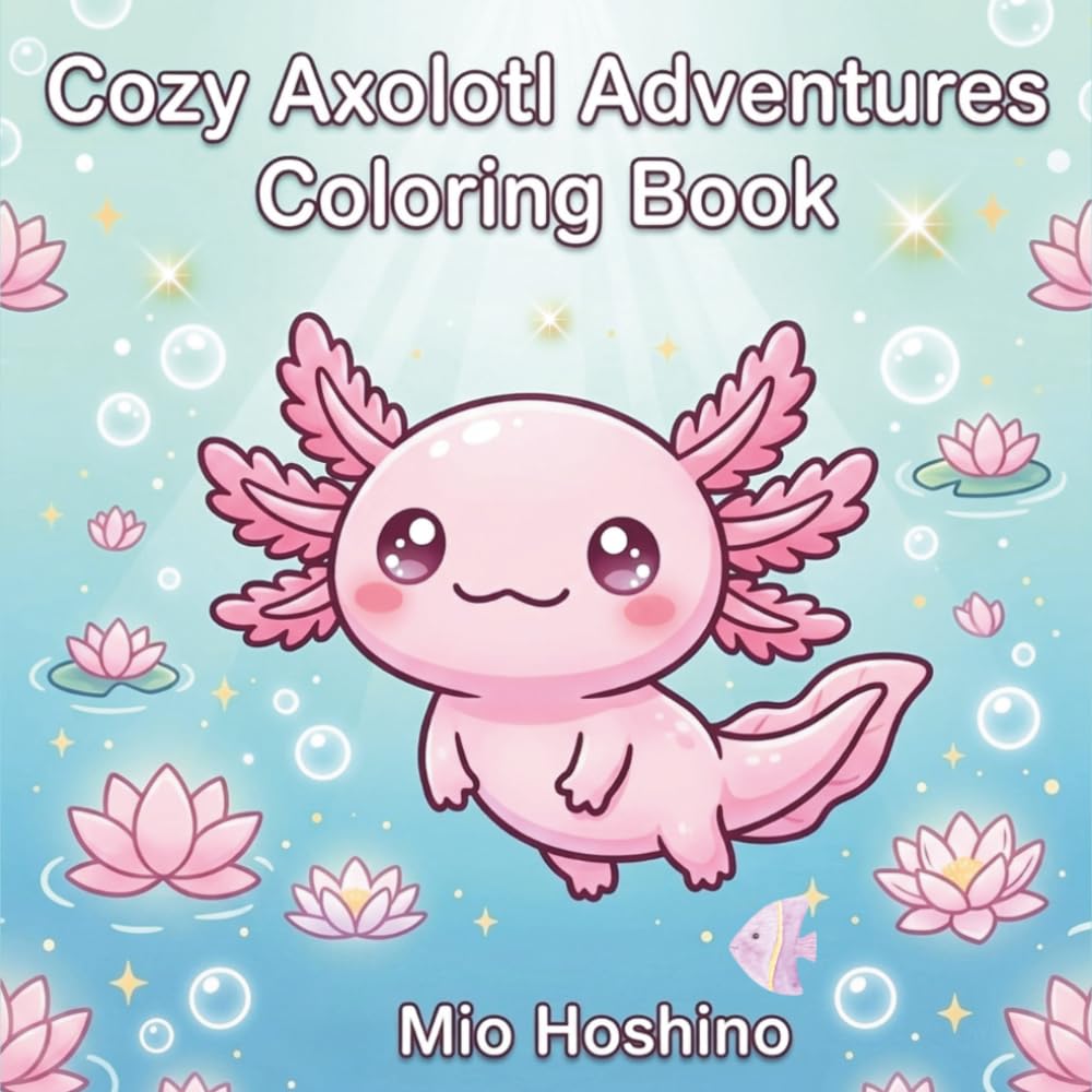Cozy Axolotl Adventures Coloring Book: 40 Cute Kawaii Axolotl Scenes in Bold and Easy Designs — With Fun Axolotl Facts and Relaxing Mindful Coloring for Kids, Teens and Adults