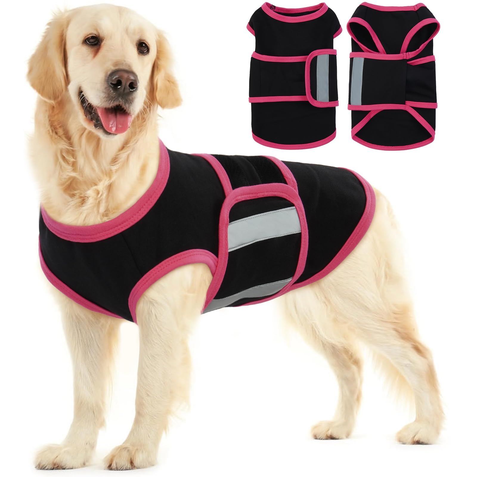 Photo 1 of Allroaring Dog Anxiety Vest, Soft Dog Calming Shirt, Reflective Anti-Anxiety Vest Breathable Pet Anxiety Jacket Wrap for Fireworks, Thunderstorms, Separation, Travle, Vet Visits, Black L