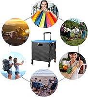 Vista 49 de FELICON SELORSS - Carrito plegable portátil con ruedas para subir escaleras y ruedas giratorias de 360°, mango telescópico, caja de plástico